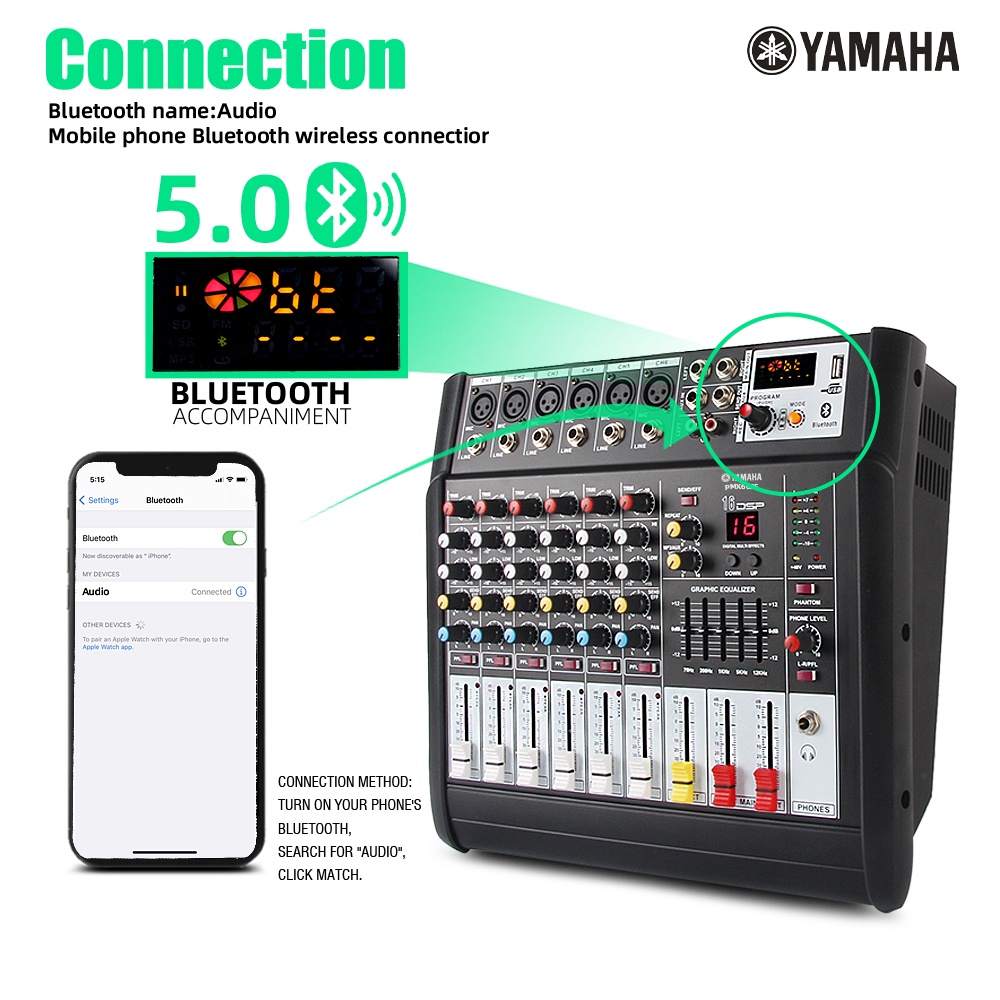 PMX602 Audio mixer Power amplifier wireless microphone 3 in 450W dua saluran mixer 6 saluran Mendukung pemutaran Bluetooth/USB/MP3 Cocok untuk keluarga, KTV, bernyanyi di luar ruangan