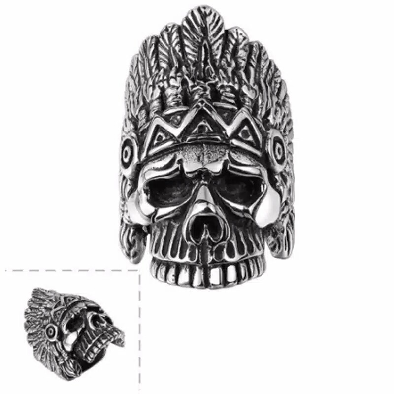 Cincin pria tengkorak punk style men ring indian tribe series