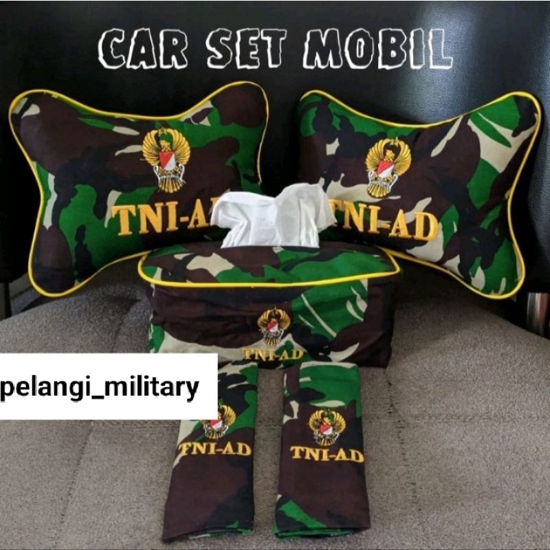 Bantal mobil TNI AD lengkap /Bantal2pcs +Belt+Tempat tisu