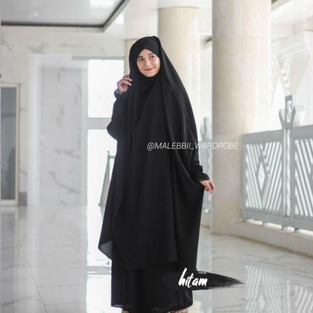 FRENCH KHIMAR . FRENCH KHIMAR RENDA . FRENCH KHIMAR MURAH SET BAHAN WOLFIS-Hitam