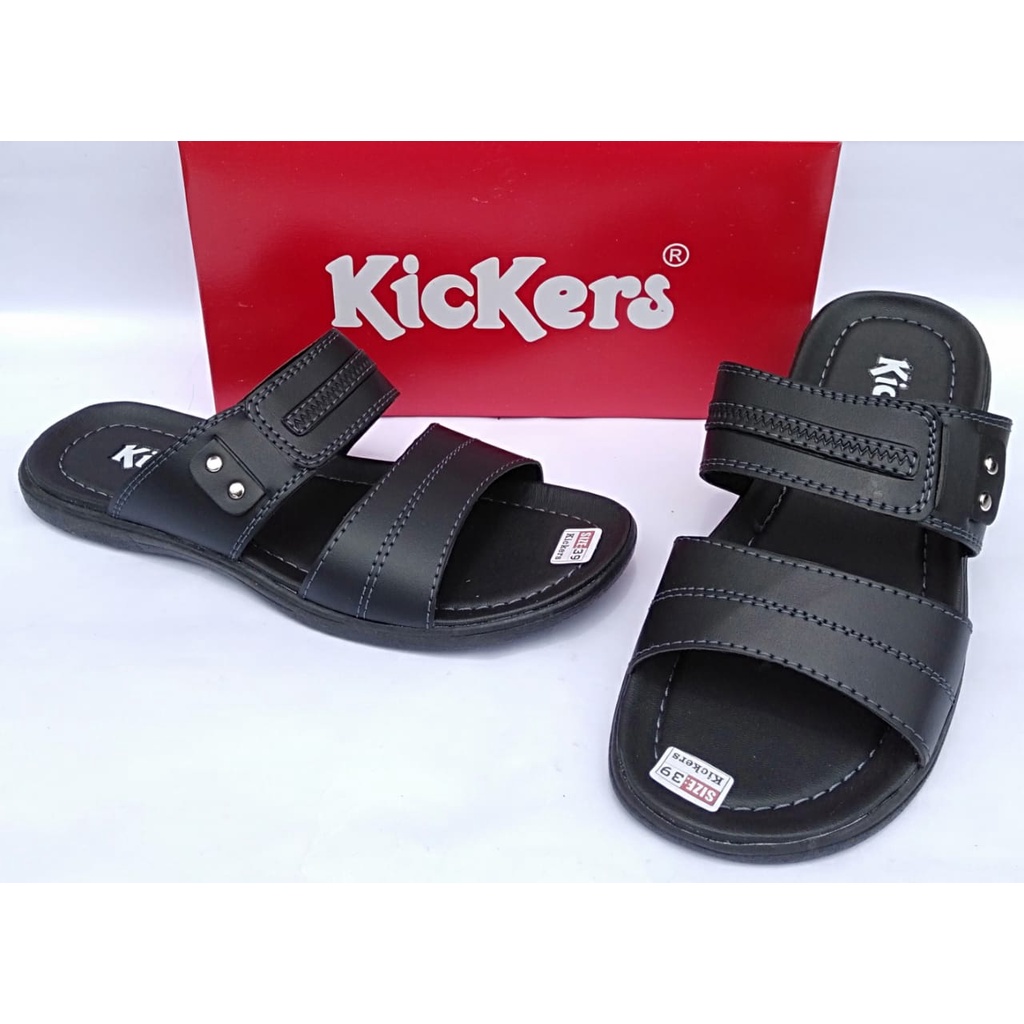 Sandal pria kickers selop kulit sintetis slide slop original casual kasual dewasa cowok terbaru murah keren kekinian berkualitas gratis ongkir COD