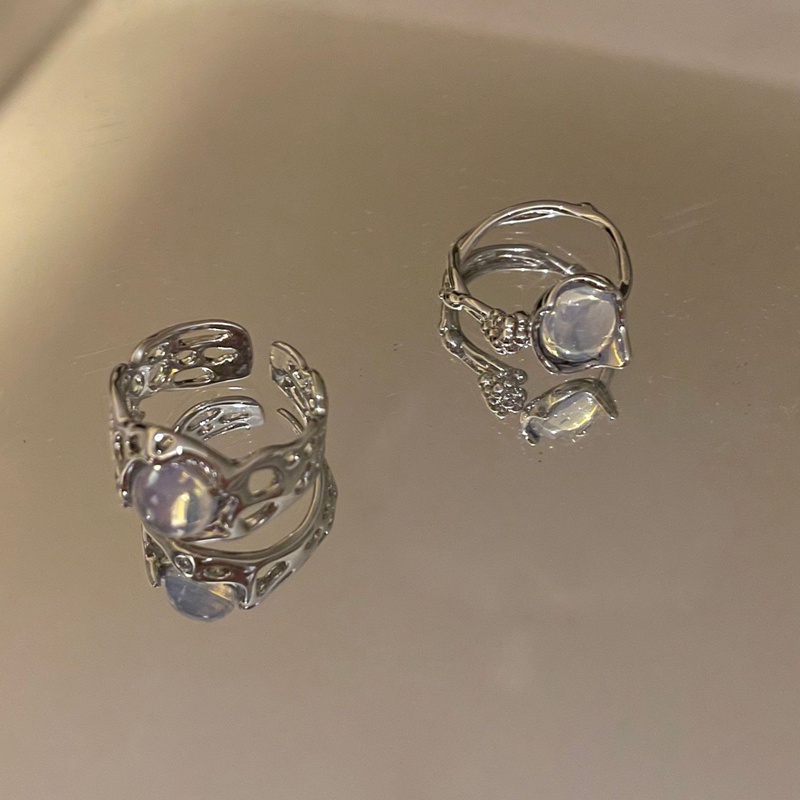 Cincin Kristal Opal Putih Model Terbuka Dapat Disesuaikan Bahan Logam Gaya Vintage Untuk Wanita