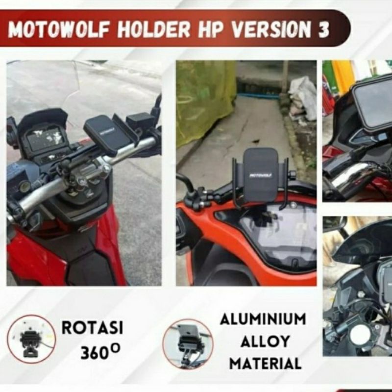 Motowolf Holder Handphone Version 3 Holder Hp 360 Derajat Motowolf V3 Original