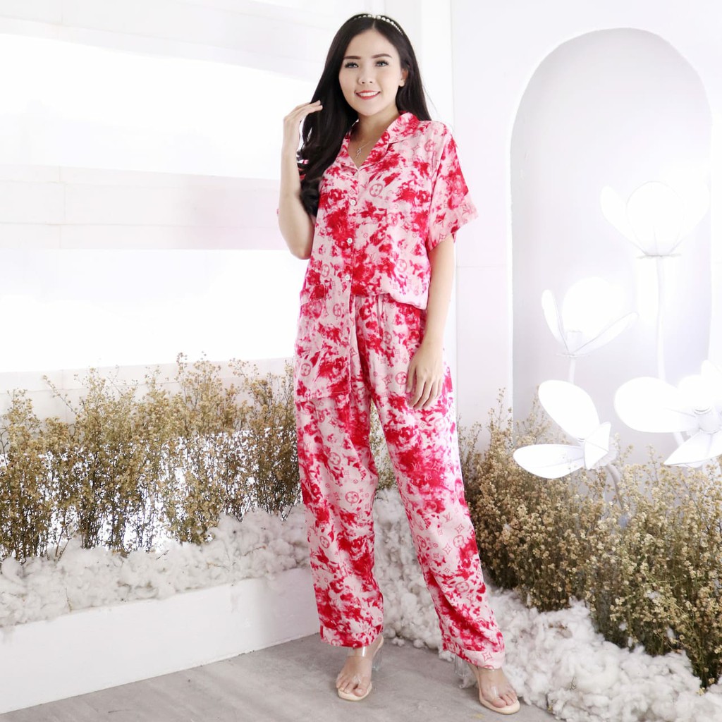 Setelan piyama baju tidur wanita CP aznah bahan rayon real pic