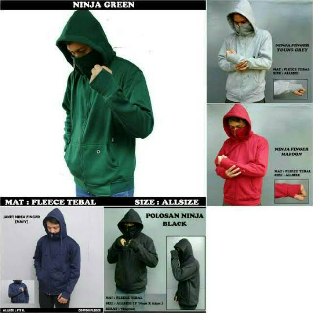 JAKET NINJA HOODIE unisex pria wanita Fleece Tebal || jaket masker