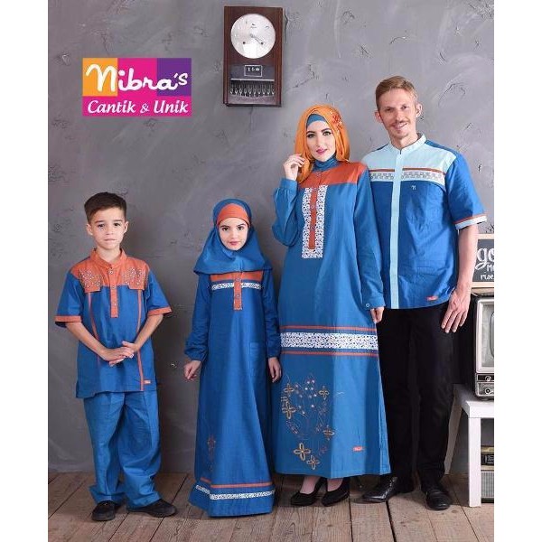 GROSIR TERMURAH Gamis Couple Keluarga Nibras Sarkel 35 Biru ORIGINAL Baju Muslim Couple Keluarga