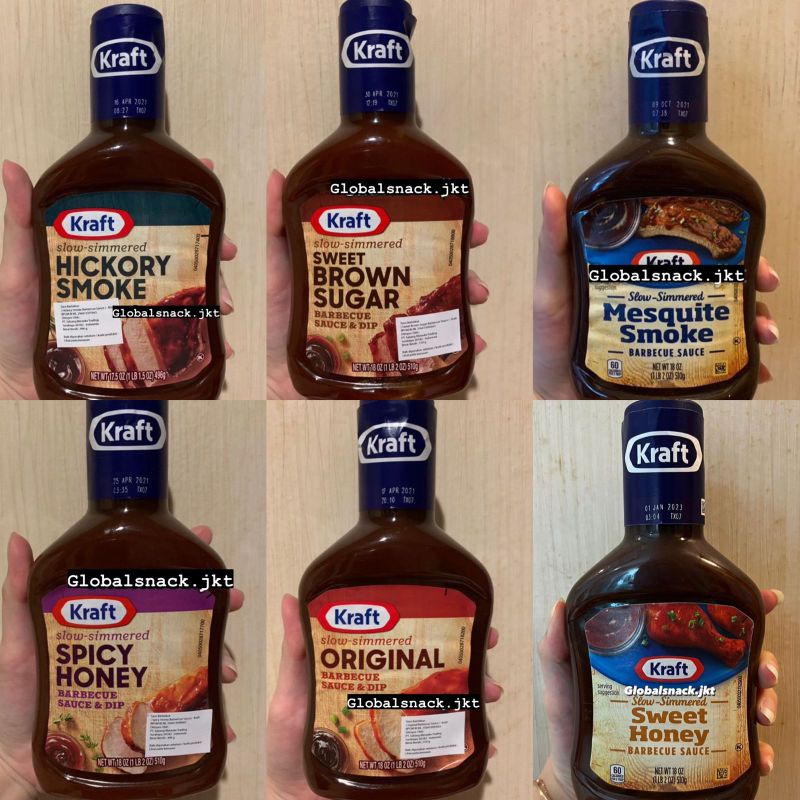 

KRAFT BBQ SAUCE AND DIP ORIGINAL / SPICY HONEY / SWEET HONEY / HICKORY SMOKE / SWEET BROWN SUGAR / MESQUITE SMOKE