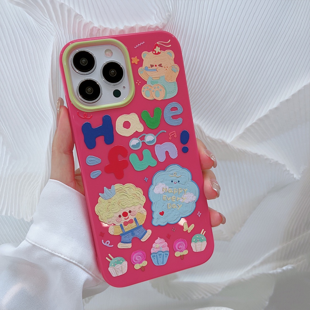 IPHONE Casing Hp Jelly Kartun Doodle Lucu Glossy Rose Merah Soft Cover Untuk Iphone7 8 PLUS X XR XS 11 12 13 14 MINI PRO MAX SE 2020