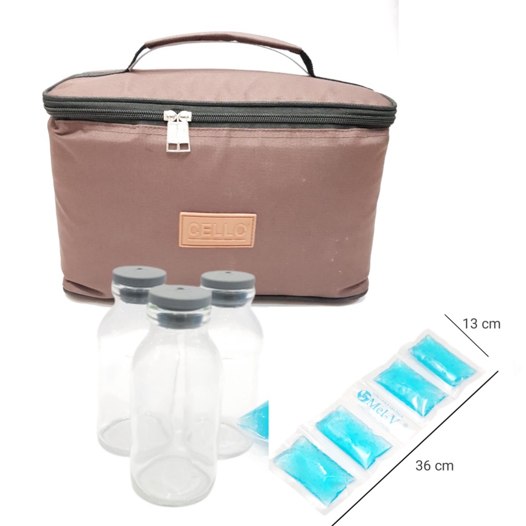 COOLER BAG AVIACELLO FULL FOIL +  BLUE ICE GEL line + 3 botol asi 100ml (ACL68)