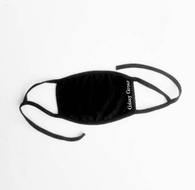 Masker kain polos hitam earloop + headloop laki perempuan bisa dicuci