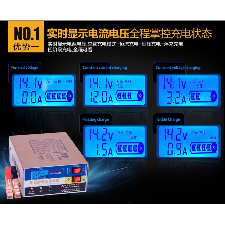 VENUS Charger Aki Mobil Full Automatic Protect Quick Charger 12/24V 100AH with LCD - XW-20S - Golden