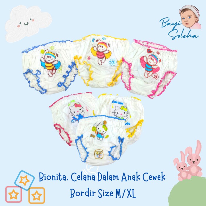 Panty/CD Anak Cewek Putih Bordir  Size M/XL (1bks=3pcs) Bionita