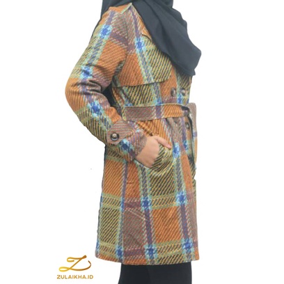 Long coat import suede motif kotak
