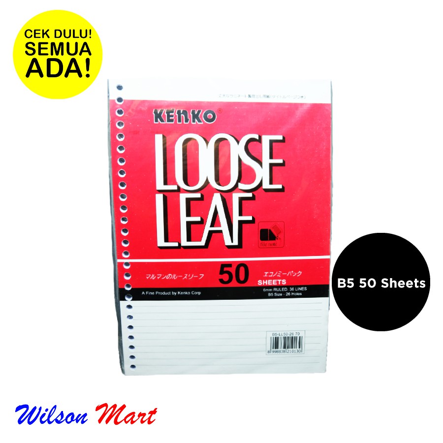 

KENKO LOOSE LEAF SIZE B5 ISI 50 SHEETS KERTAS BINDER