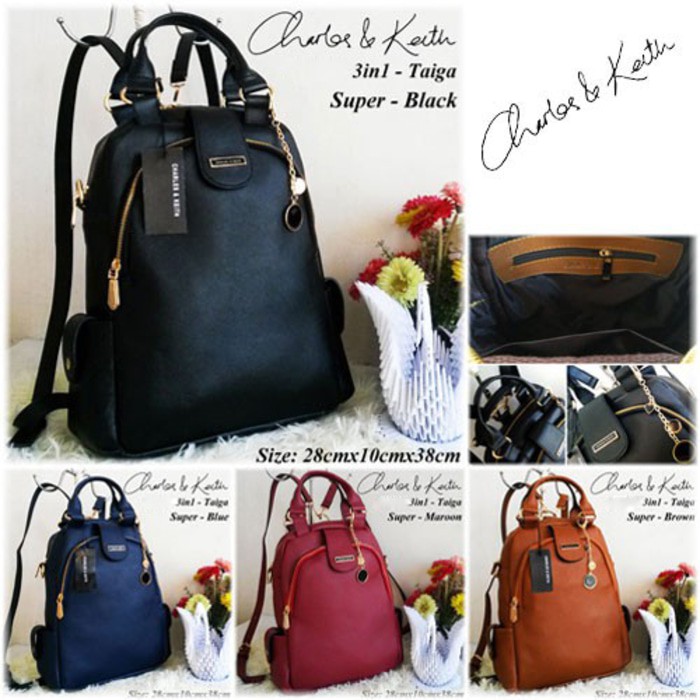 Tas Ransel Kuliah Sekolah Tenteng Selempang CK Taiga Super Warna Hitam