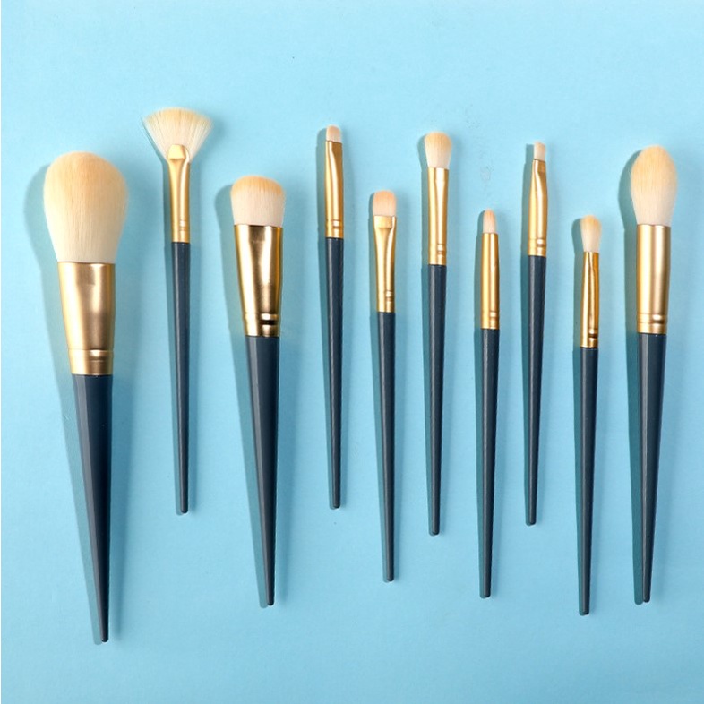 10pcs / Set Brush Kabuki Bulu Halus Untuk Makeup Foundation / Blush On / Bedak / Eyeshadow