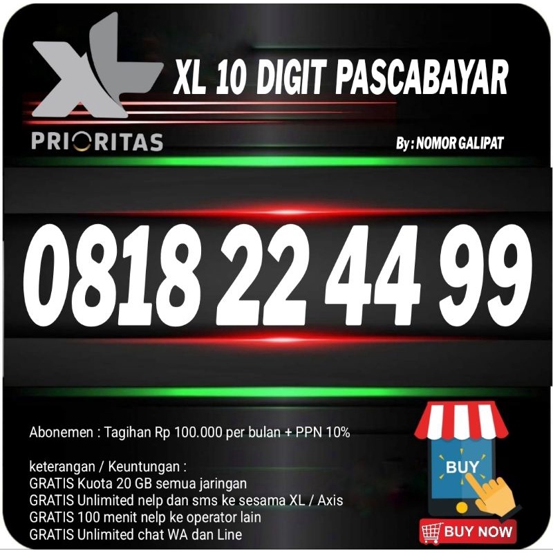 NOMOR CANTIK KARTU XL 10 DIGIT PASCABAYAR 0818 224499