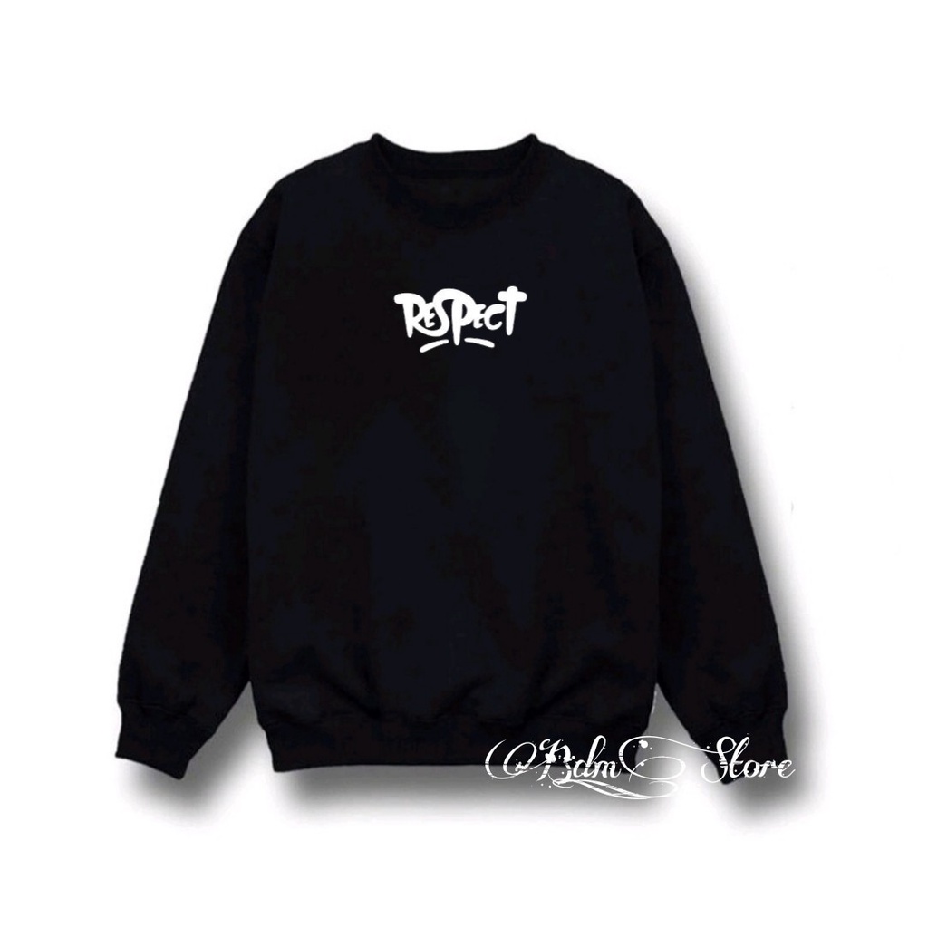 Crewneck Oversize Pria Wanita Black Motif Switer Hoodie Tanpa Kupluk Over size Cowo Cewe Bahan Cutton Fleece