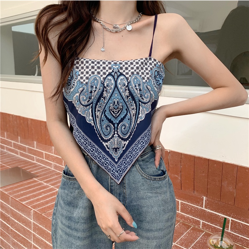 Satin Wanita Dasi Kembali Simpul Tali Spaghetti Tank Top Tabung Tak Berlengan
