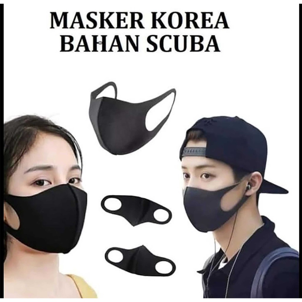 Masker Kain Polos Bahan Scuba Hitam Bisa Dicuci dan Masker Anti Debu dan Polusi