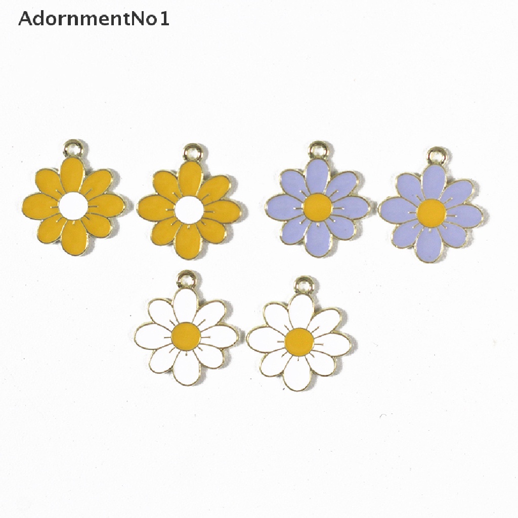 (AdornmentNo1) 10pcs / Set Liontin Bunga Daisy Enamel Untuk Aksesoris Kalung / Anting Charms