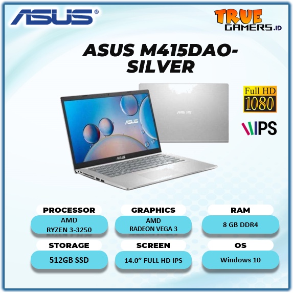 ASUS M415DAO VIPS352 RYZEN 3 3250 8GB 512SSD VEGA3 WIN10+OHS 14.0FHD IPS-SILVER
