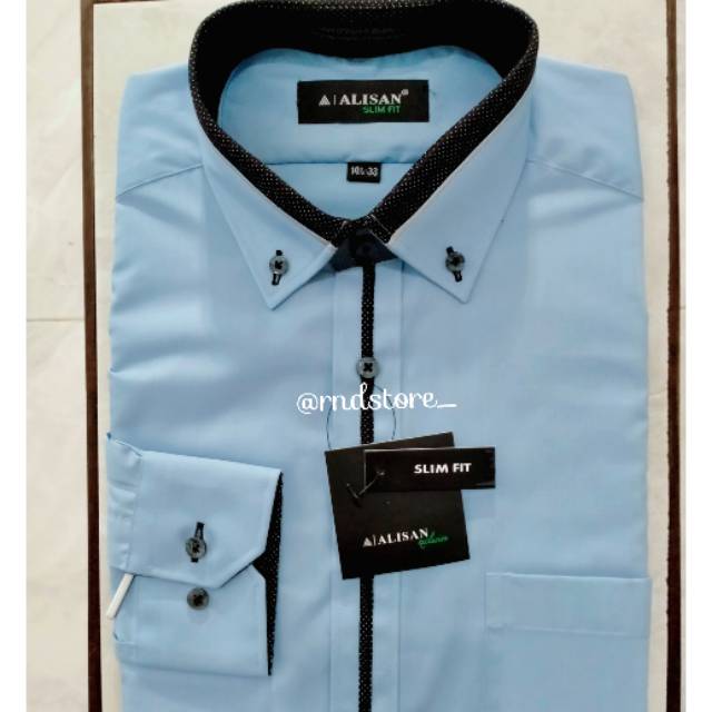 Kemeja Alisan Lengan Panjang Slim fit size S (14½) Kombinasi Warna Biru Laut