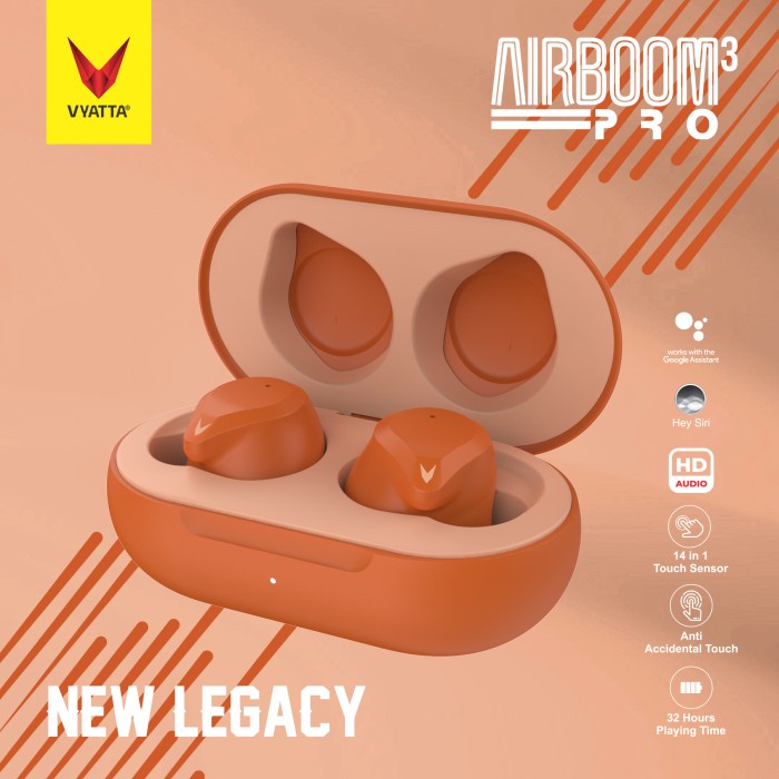 Vyatta Airboom Pro 3 Tws Bluetooth Headset - Touch, Hd, Long Battery - Pumpkin Copper