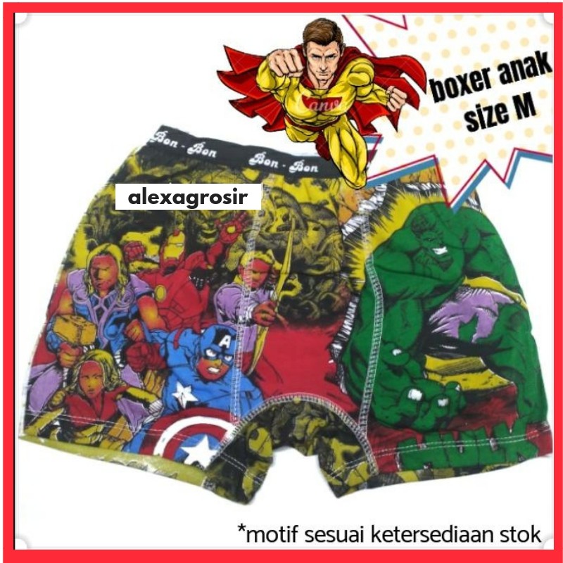 Boxer Anak Laki-Laki Ready Usia 4-5 Tahun Motif Kartun Size S M L XL XXL