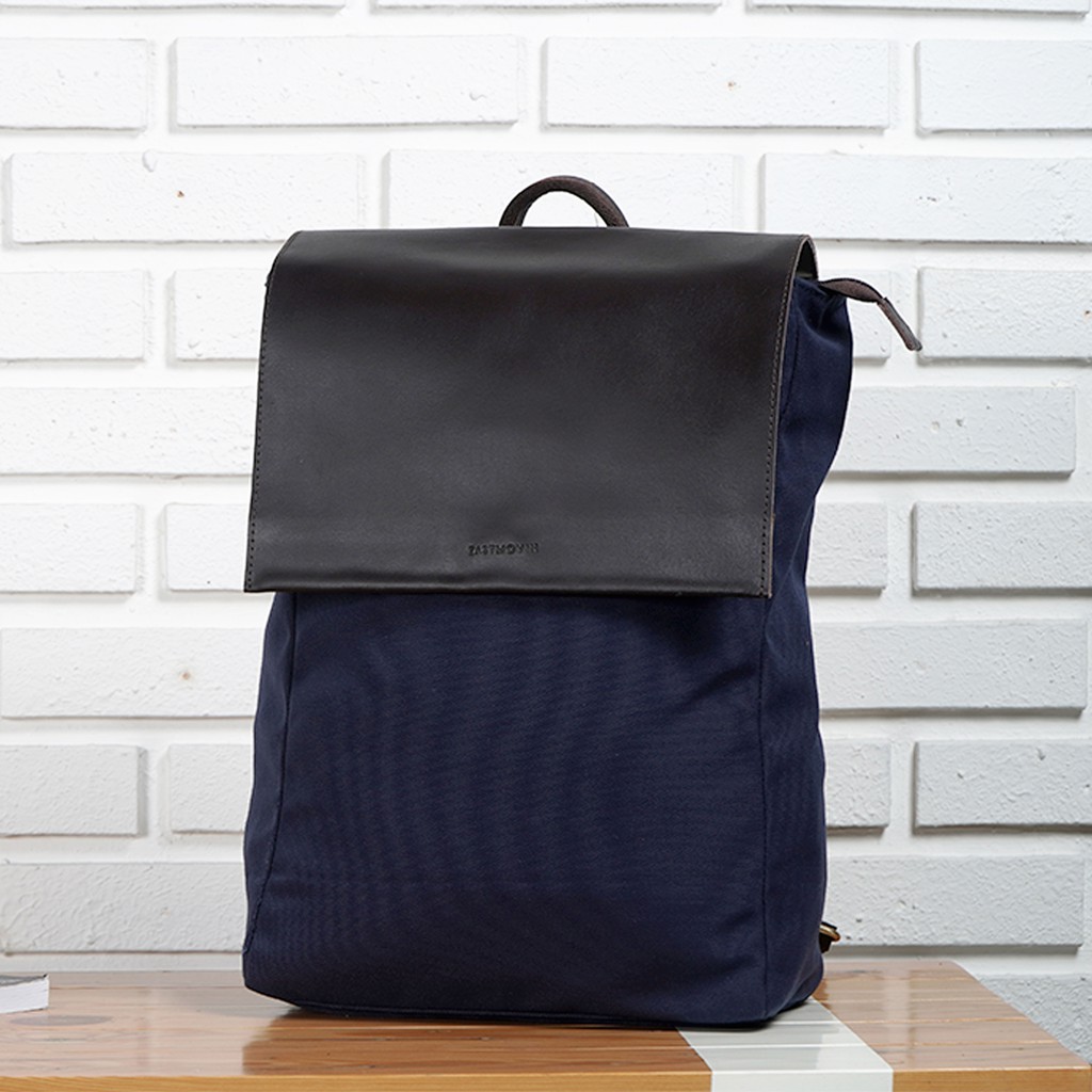 Tas Ransel Backpack Kerja Kantor Kuliah Laptop Jepang Pria Wanita Kanvas Kulit ASLI Tahan Air Ori Cooper Biru Navy