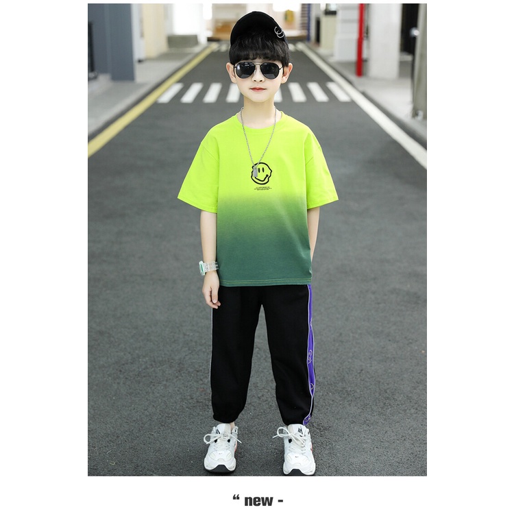 BAJUKIDDIE MR SMILE SET BAJU SETELAN ANAK COWOK KOREA IMPOR FASHION CASUAL DAILY KAOS CELANA PANJANG