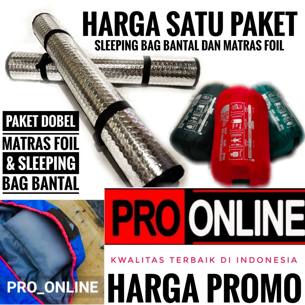 Paket Matras Dobel Foil Dan Sleeping Bag Bantal - Paket Selimut Kemping Dan Matras Camping Outdoor