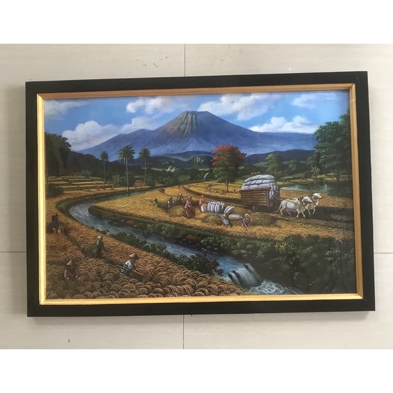 Jual Hiasan dinding Cetak gambar LukisanPemandangan sawah gunung dan