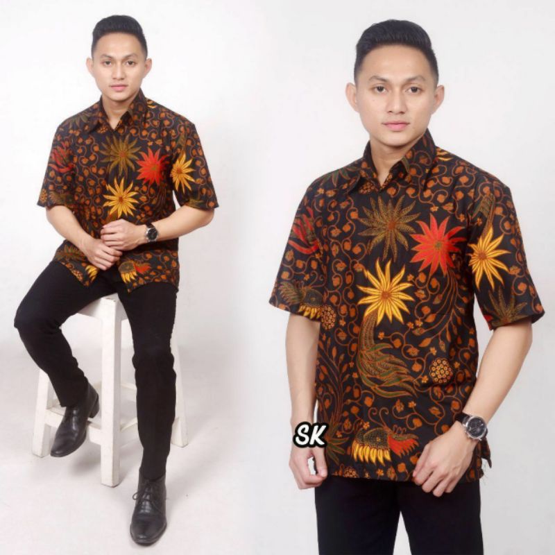 Hem Batik Motif Bunga Fajar/ATASAN PRIA BIG SIZE JUMBO LD110-KEMEJA KERJA SERAGAM BATIK KANTOR DINAS