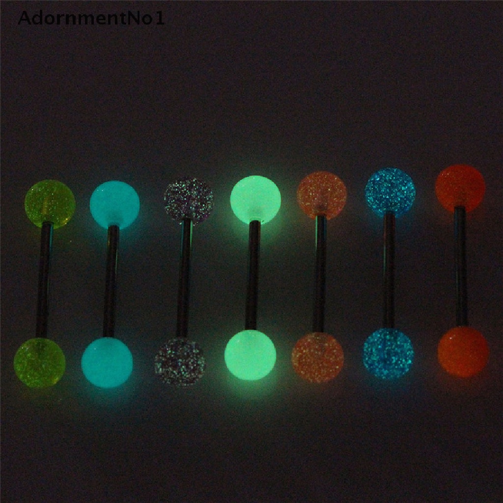 (AdornmentNo1) 7pcs / Set Anting Tindik Lidah / Tubuh Bentuk Barbel Glow In The Dark