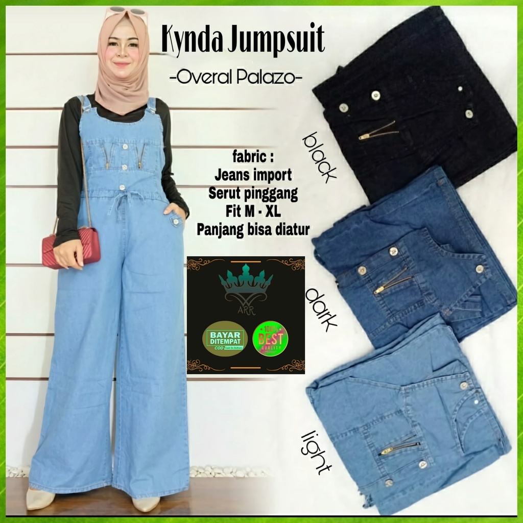 Baju Kodok Jumpsuit Overall Dress Jeans Wanita Pinggang Serut Fit M-XL Kynda Jumpsuit Allsize