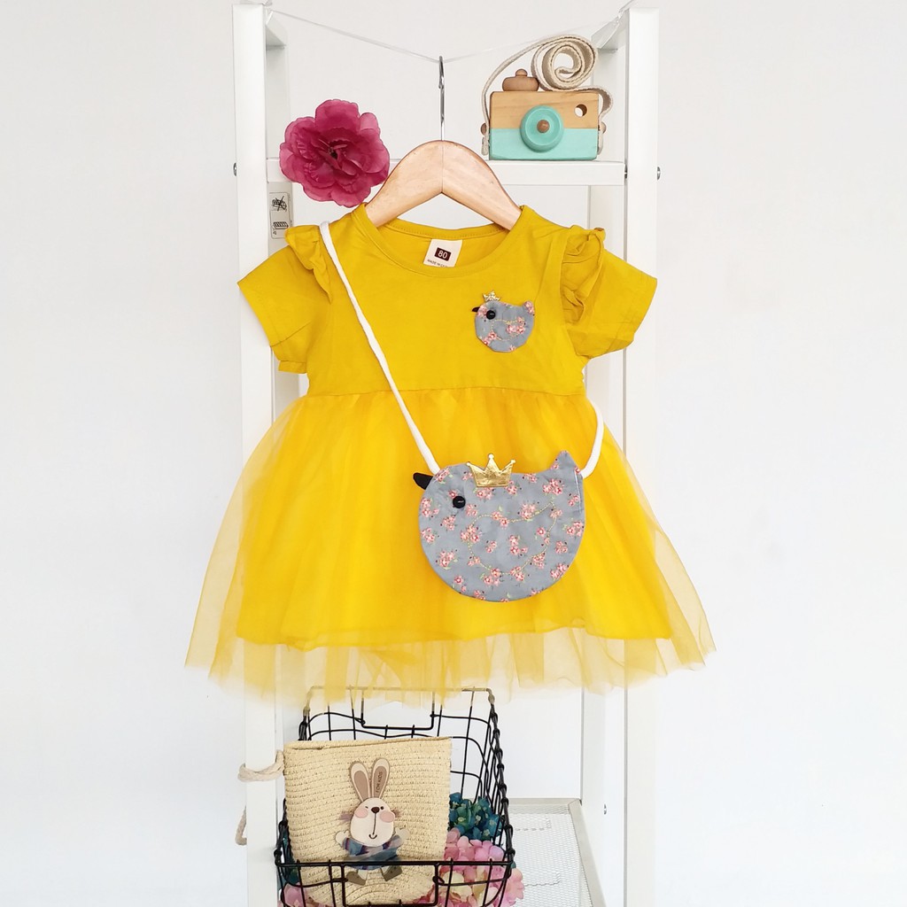 LittleAaron DRESS BIRD CROWN BAGS 273 EBV Baju Dress Anak Perempuan Import 6 bulan - 3 tahun