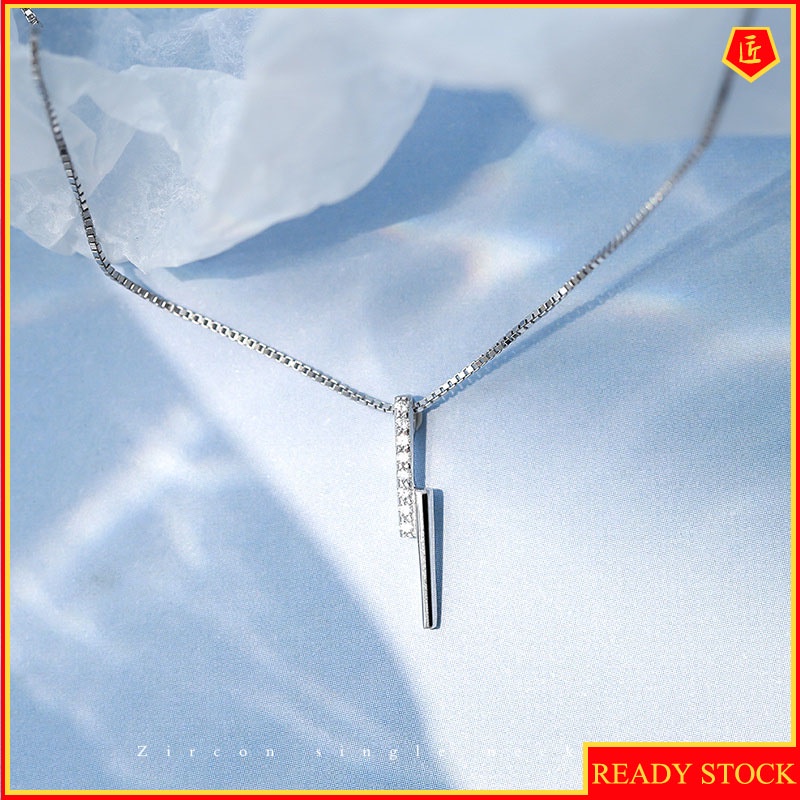 [Ready Stock]S925 Silver Diamond Geometric Long Strip Necklace Female Niche Ins Fashion