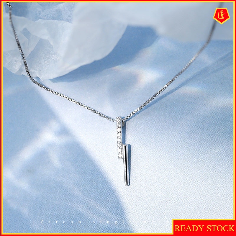 [Ready Stock]S925 Silver Diamond Geometric Long Strip Necklace Female Niche Ins Fashion
