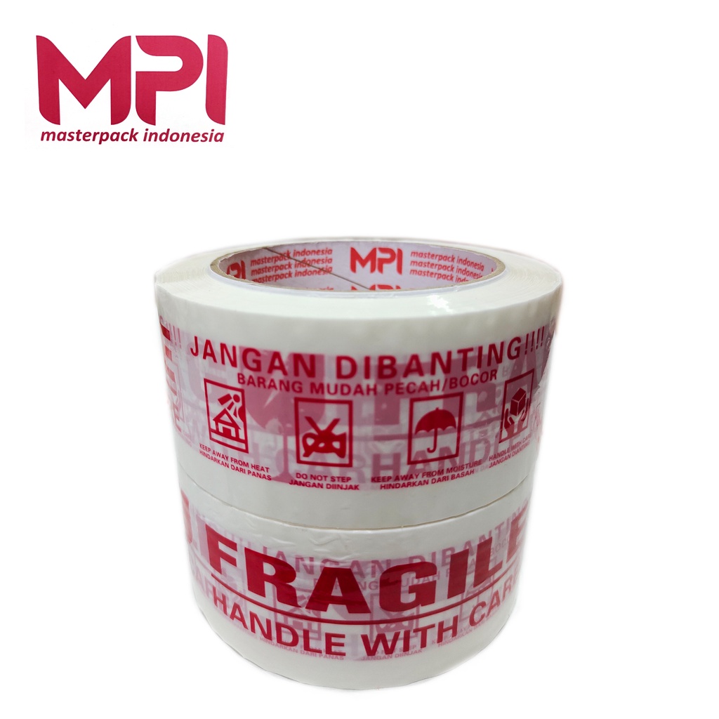 Lakban Fragile Putih Handle With Care 100 METER Jangan Dibanting MPI