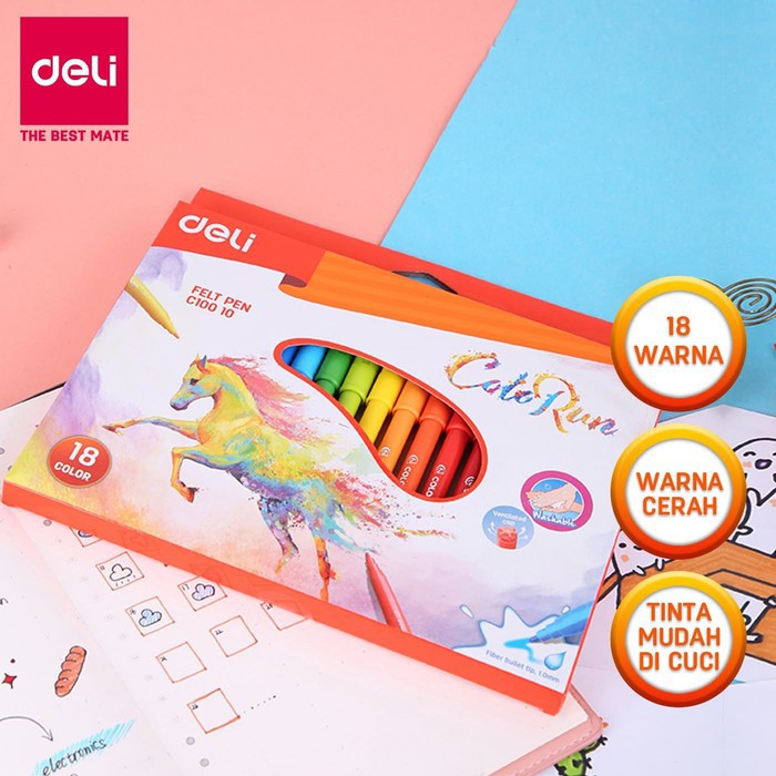 Spidol DELI Felt Pen Colorun 18 Warna - EC10010