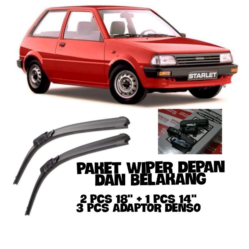 Jual PAKET WIPER FULL KARET FRAMELES DEPAN BELAKANG STARLET KOTAK