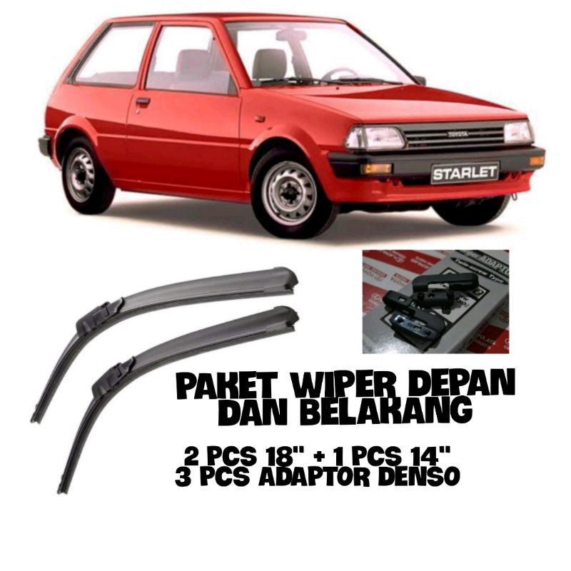 Jual Paket Wiper Full Karet Frameles Depan Belakang Starlet Kotak