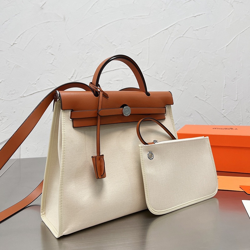 Original 2022 (with Box) Herbag Handbag Canvas and Leather Women's Fashion Temperament Contrast Colo