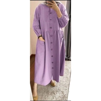 Midi Dress Polos Katun Linen Rami Premium Pocku Midi Dress Katun Linen