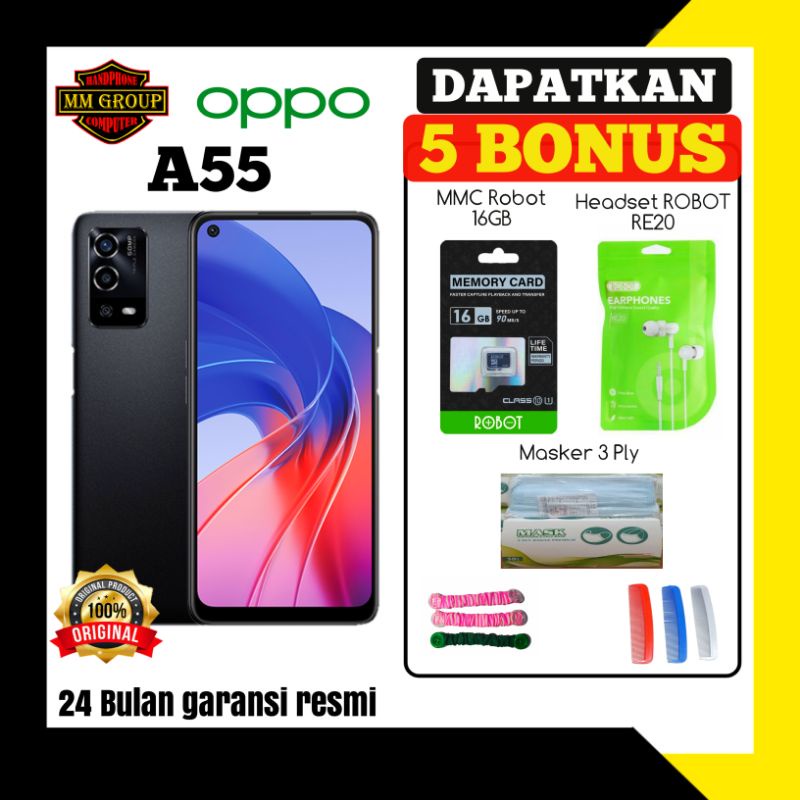 OPPO A55 RAM 4/64GB triple kamera 50MP GARANSI RESMI OPPO INDONESIA
