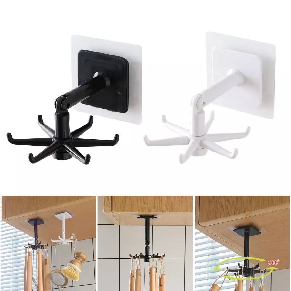 Gantungan Hook Putar 6Kait tempel-hanger hooks 6 dapur kitchen set 360 Derajat Dinding Serbaguna multifungsi tempelan