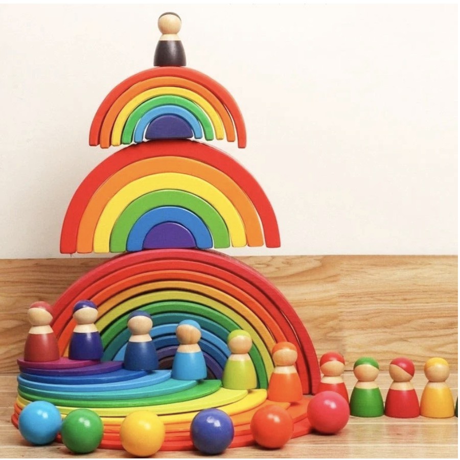 Zoetoys Montessori Rainbow Blocks BIG Size Bright Pastel 12pcs | Mainan Kayu Pelangi Susun Wooden Building Stacking Toy Cari kado Edukasi Natal