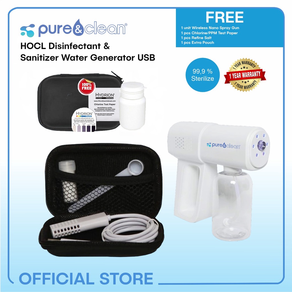 HOCL Disinfectant & Sanitizer Water Generator/Maker USB free Nano Spray Gun - Pure & Clean