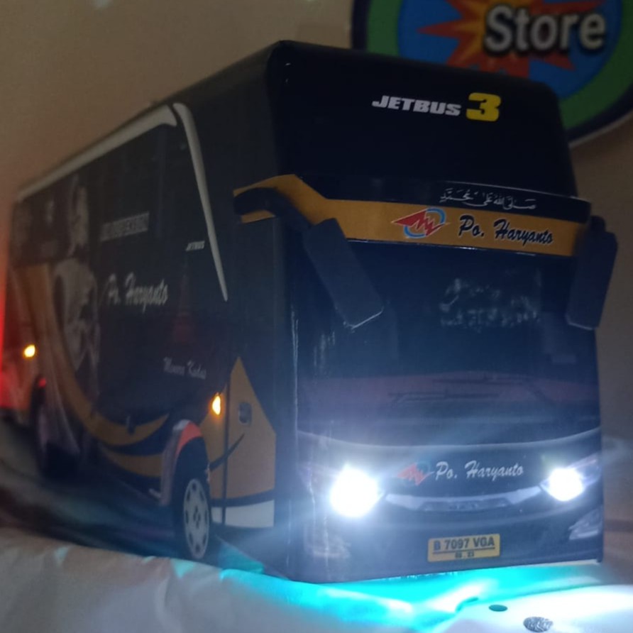 miniatur bus bis mainan bus bis shd haryanto rama shinta plus lampu